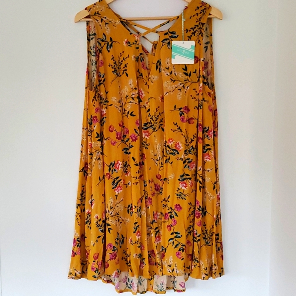 NWT UMGEE S Sleeveless Golden Mix Floral Mini Dress Flowy Boho Cowgirl Festival